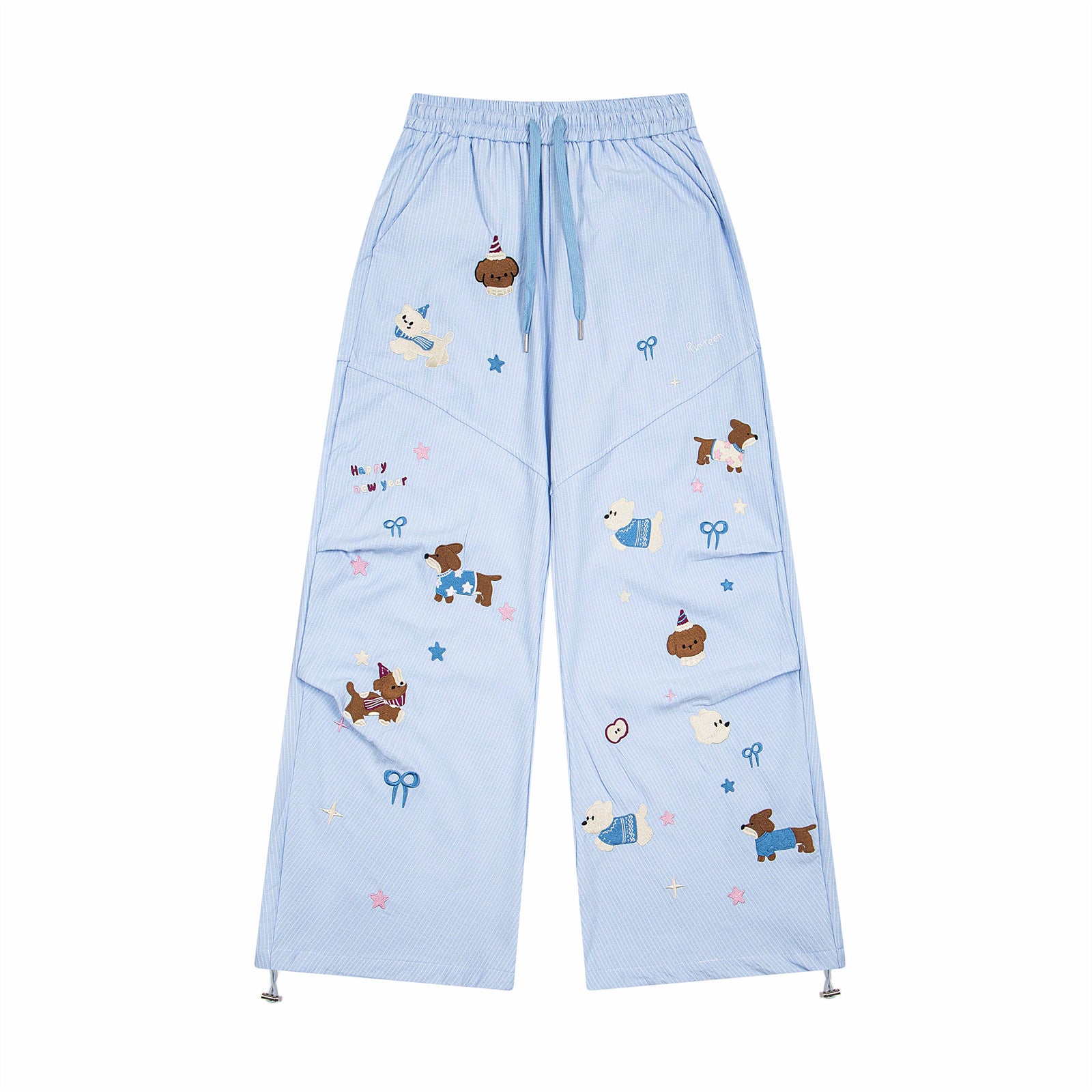 Playful Embroidered Striped Wide Leg Pants