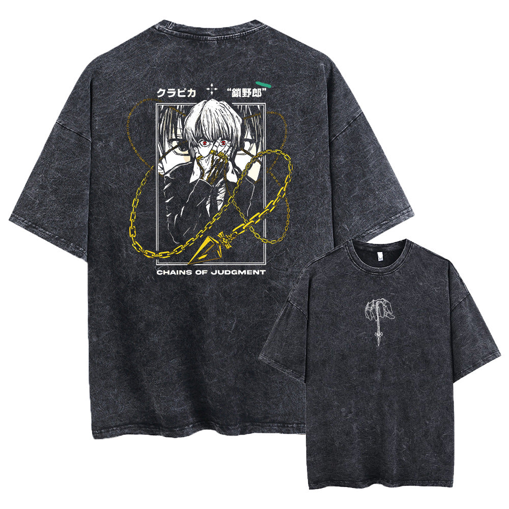 Printed Retro Washed Cotton T-Shirt Clothing