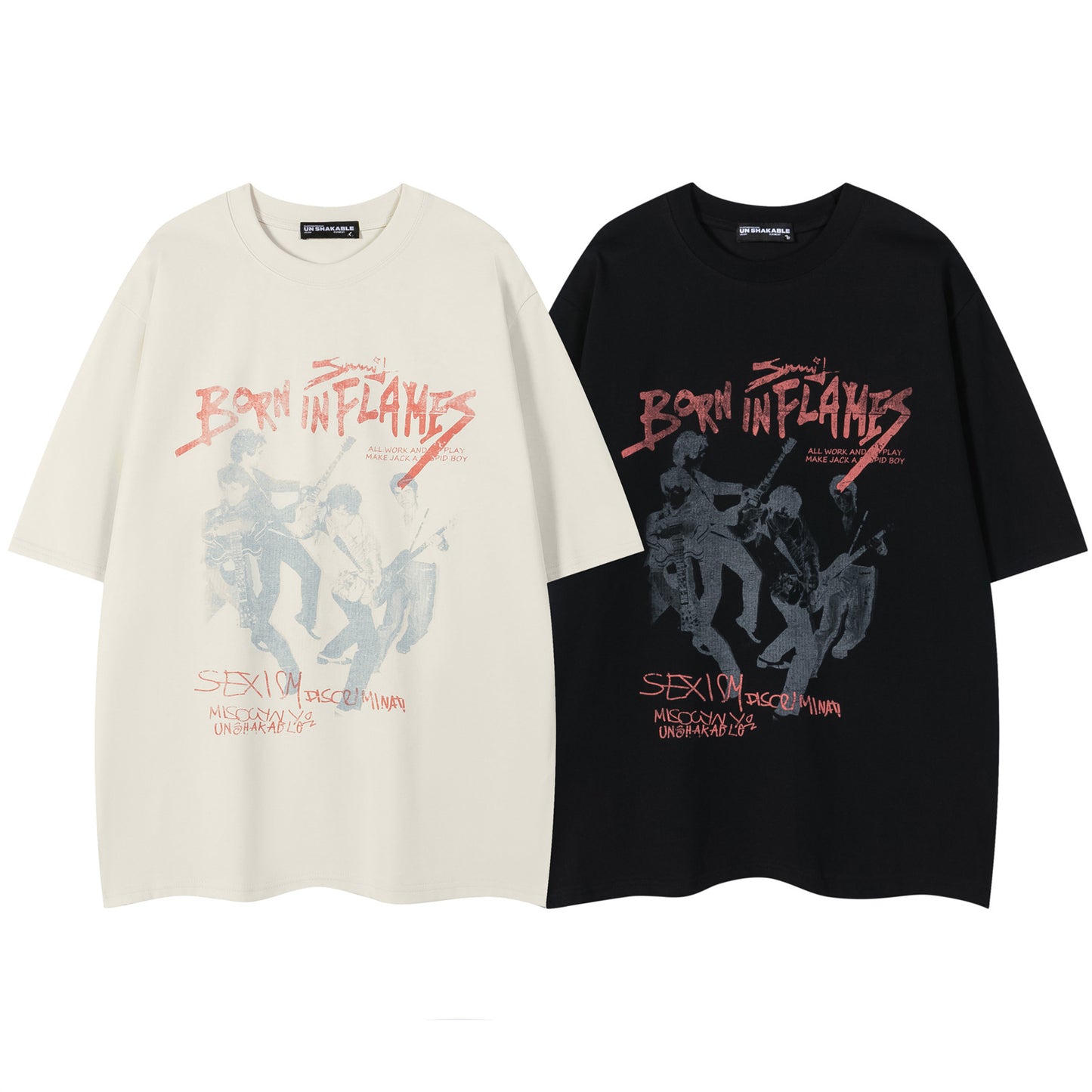 Harajuku Style Rock Band Letter Print Oversized T-Shirt