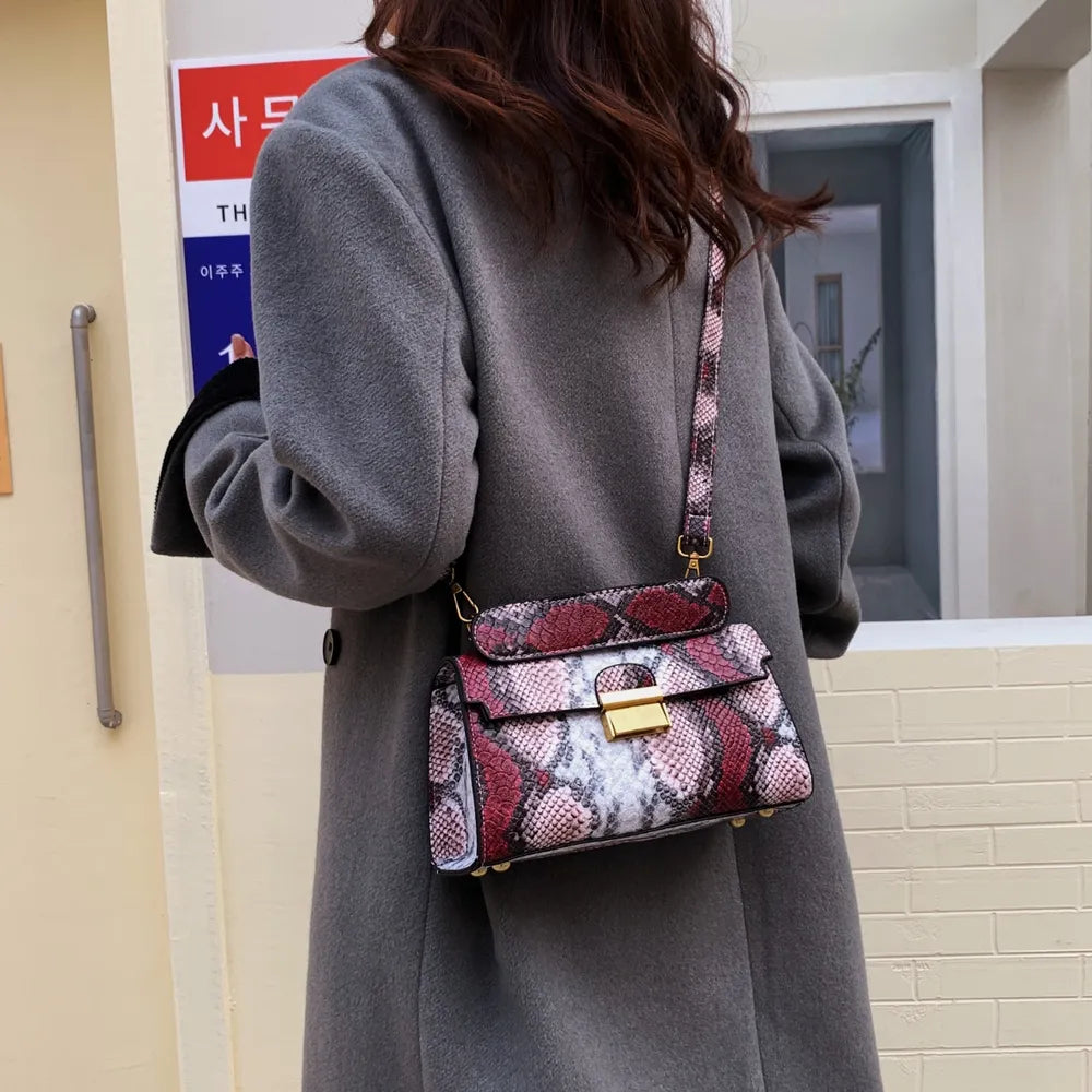Playful PU Leather Snakeskin Print Crossbody Bag