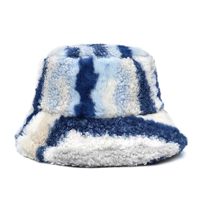 Harajuku Style Zebra Print Faux Fur Panama Bucket Hat
