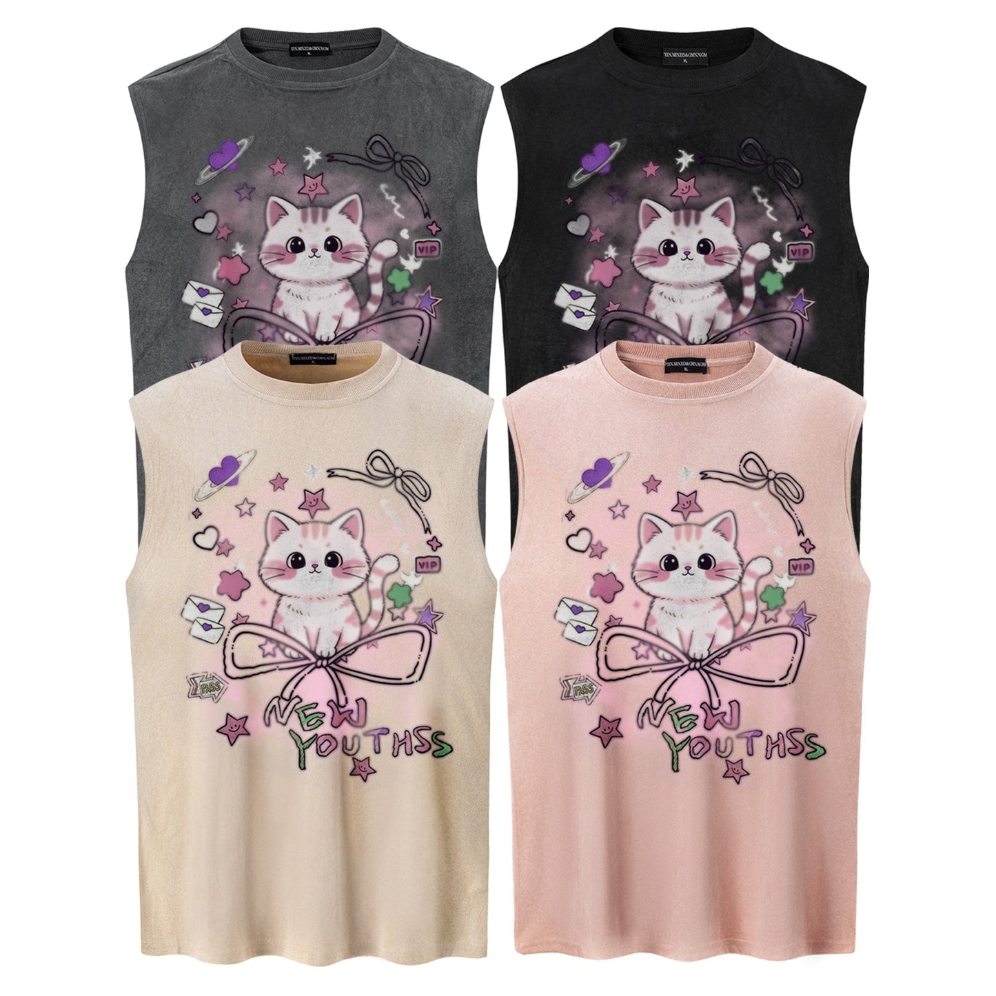 Sweet Cool Cat Printed Tank Top — Harajuku Street Fashion Cotton Tank