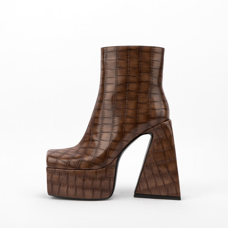 Chunky Heel Plaid Shaped Heel Nude Boots for Women