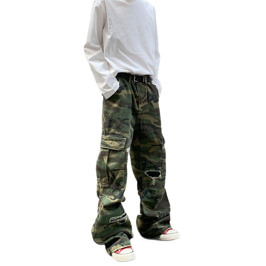 Camouflage Wide Leg Drape Jeans