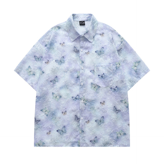Retro Butterfly Jacquard Short Sleeve Shirt
