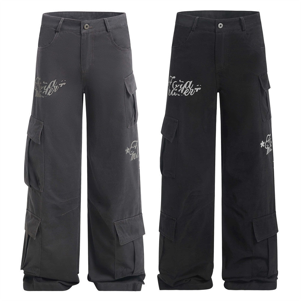 Harajuku Style Multi-Pocket Straight Leg Workwear Pants