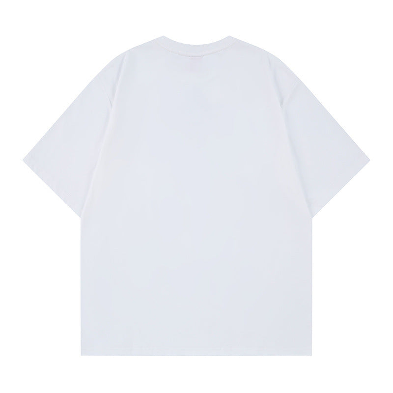 Color Blocking Rhinestone Letter Embroidery Short-Sleeved T-Shirt — Harajuku Street Style