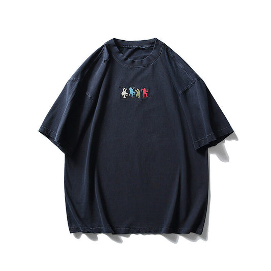 Harajuku Style Embroidered Round Neck Short Sleeved Shirt