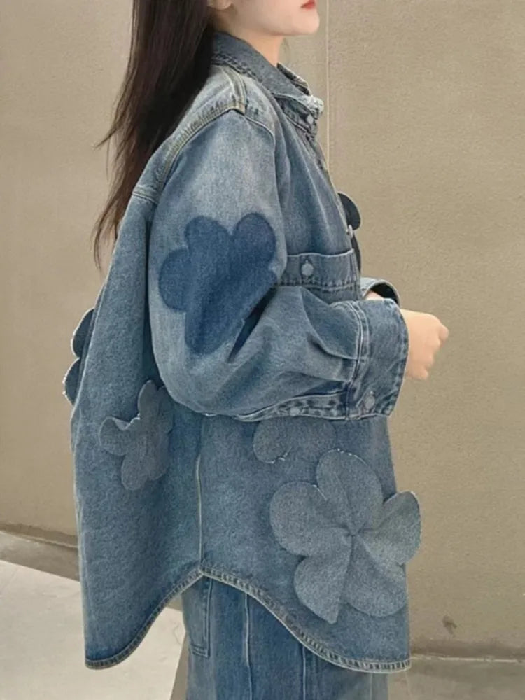 Light Luxury Three Dimensional Flower Denim Jacket
