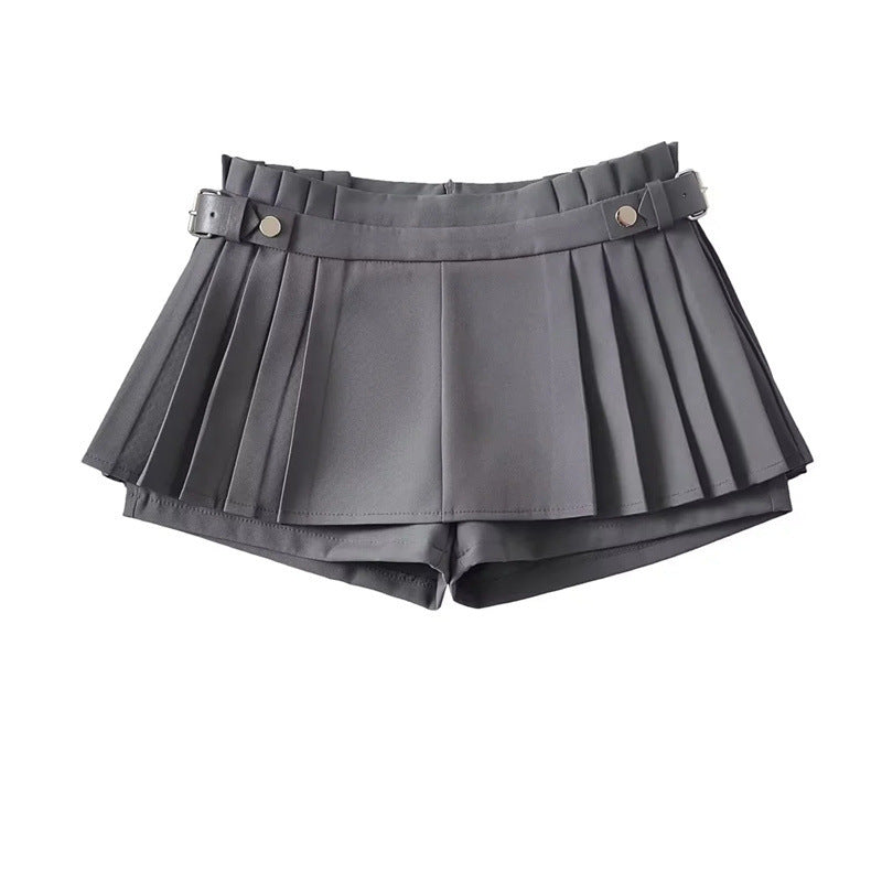 A-Line Mini Skirt with Belted Pleats for Women in Solid Colors