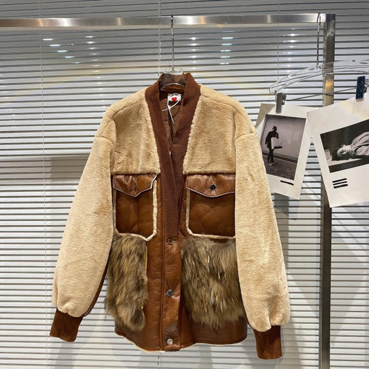 Harajuku Style Women’s Faux Leather Fur Splicing Jacket