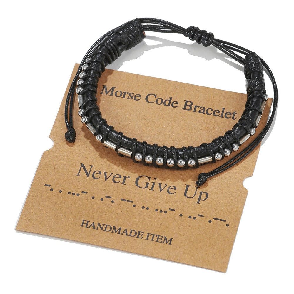 Harajuku Style Leather & Stainless Steel Alphanumeric Couple Bracelet