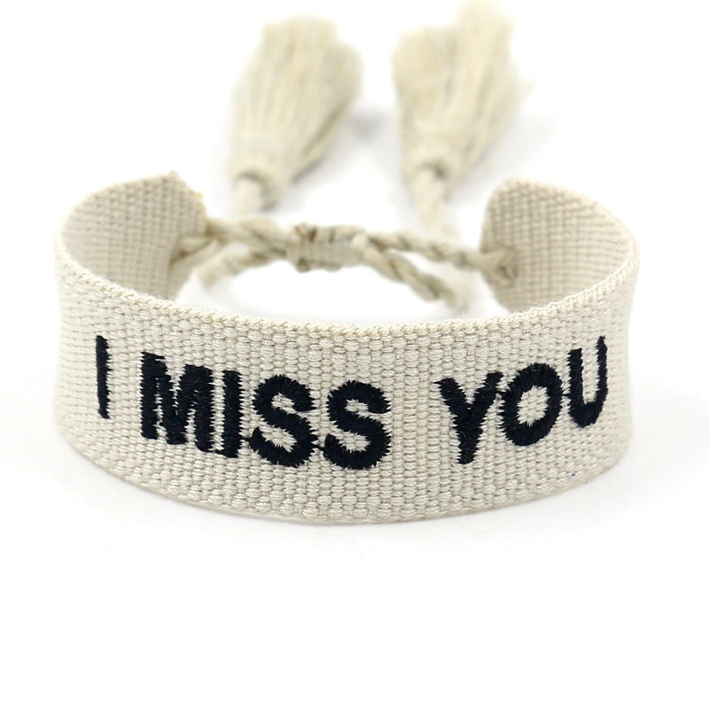 Embroidered Logo Woven Tassel Couple Wrist Strap Bracelets