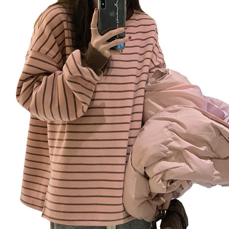 Women’s Oversized Pink Striped Layering Sweatshirt