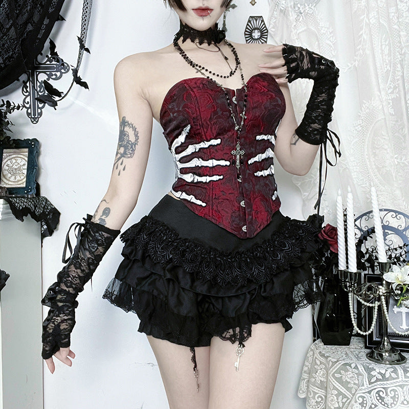 Embroidered Corset Gothic-Style Court Retro Jacquard Top