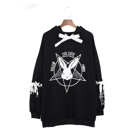 Harajuku Pentagram Print Velvet Hoodie - Gothic Streetwear