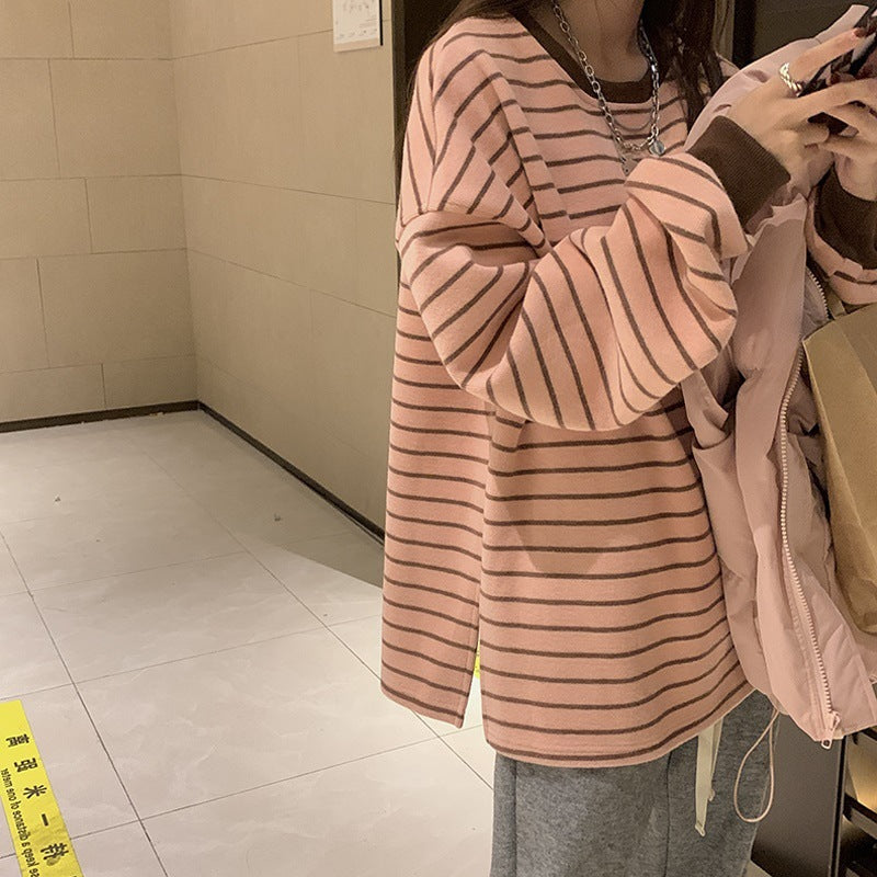 Women’s Oversized Pink Striped Layering Sweatshirt