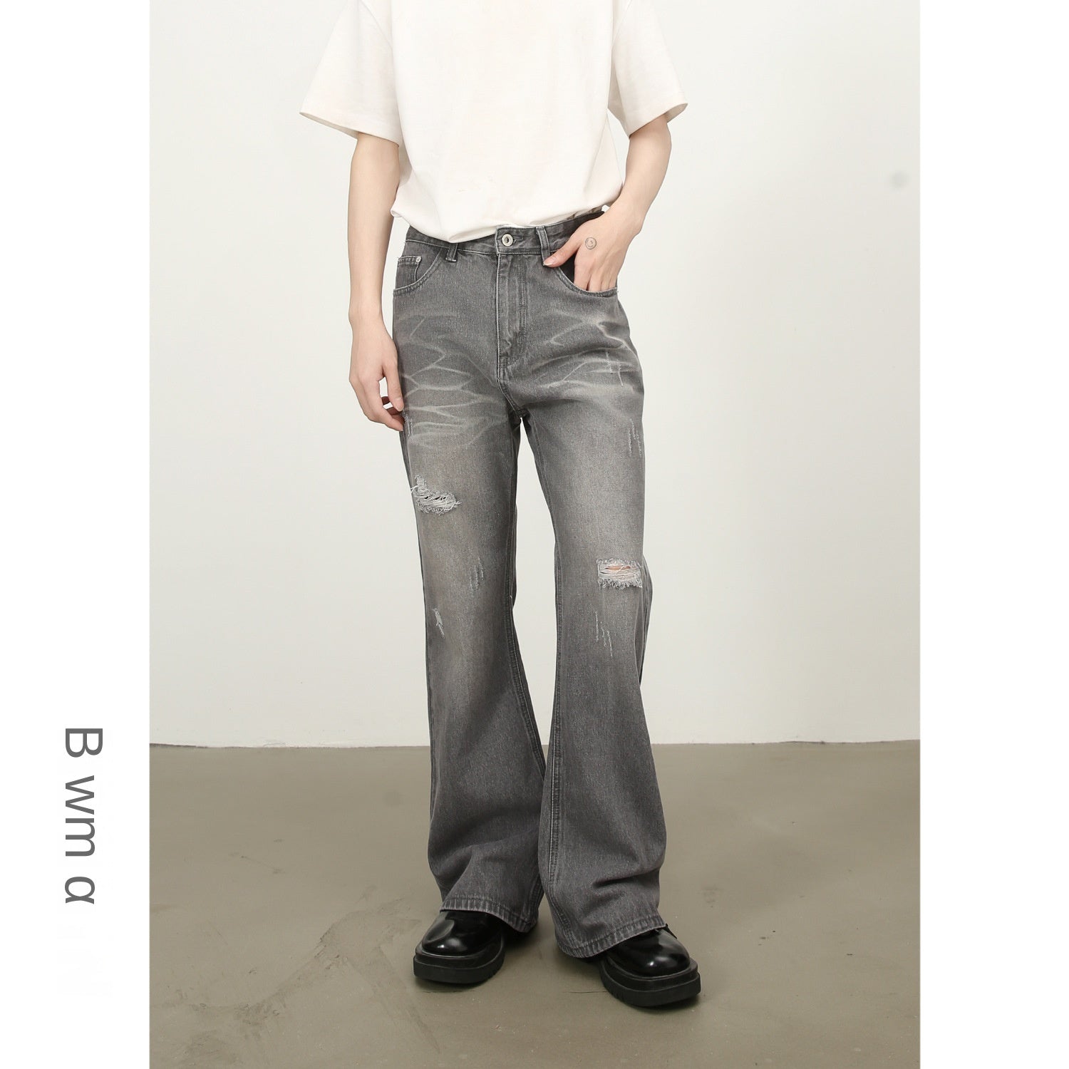 Harajuku Inspired Washed Flared Hole Denim Trousers