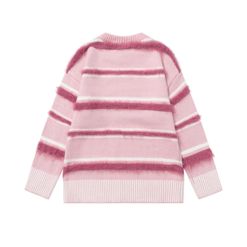 Color-block Knit Sweater with Women's Beanie Set - Youthful Y2K