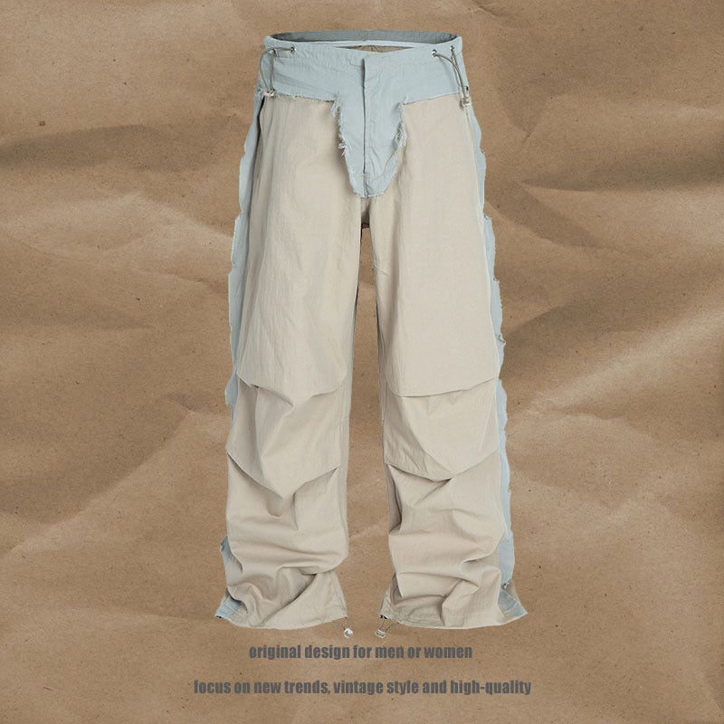 Harajuku Style Denim Cargo Trousers with Drawstring Cuffs