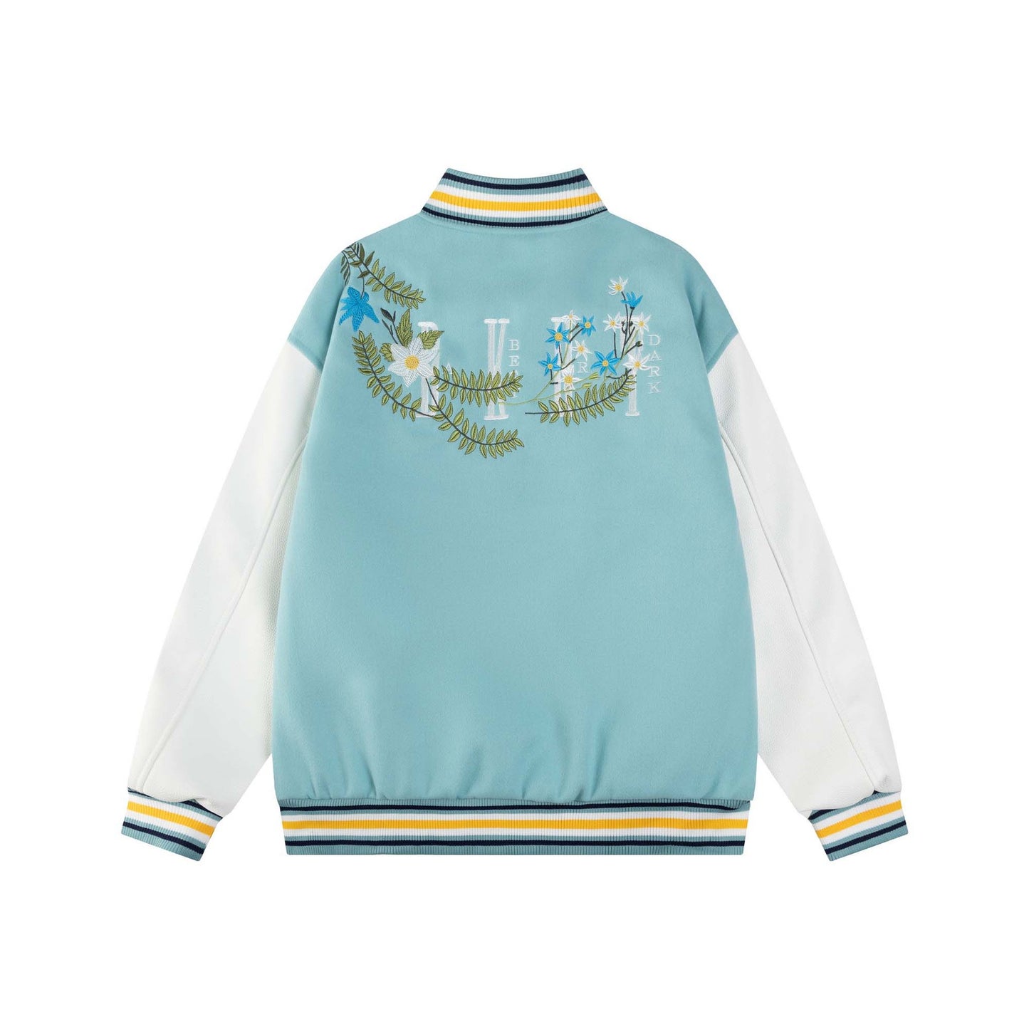 Spliced Floral Embroidered Baseball Jacket