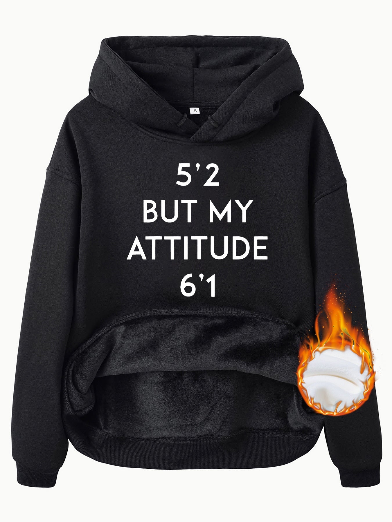 Pocket Hooded Long Sleeve Fleece Sweatshirt with Attitude Print