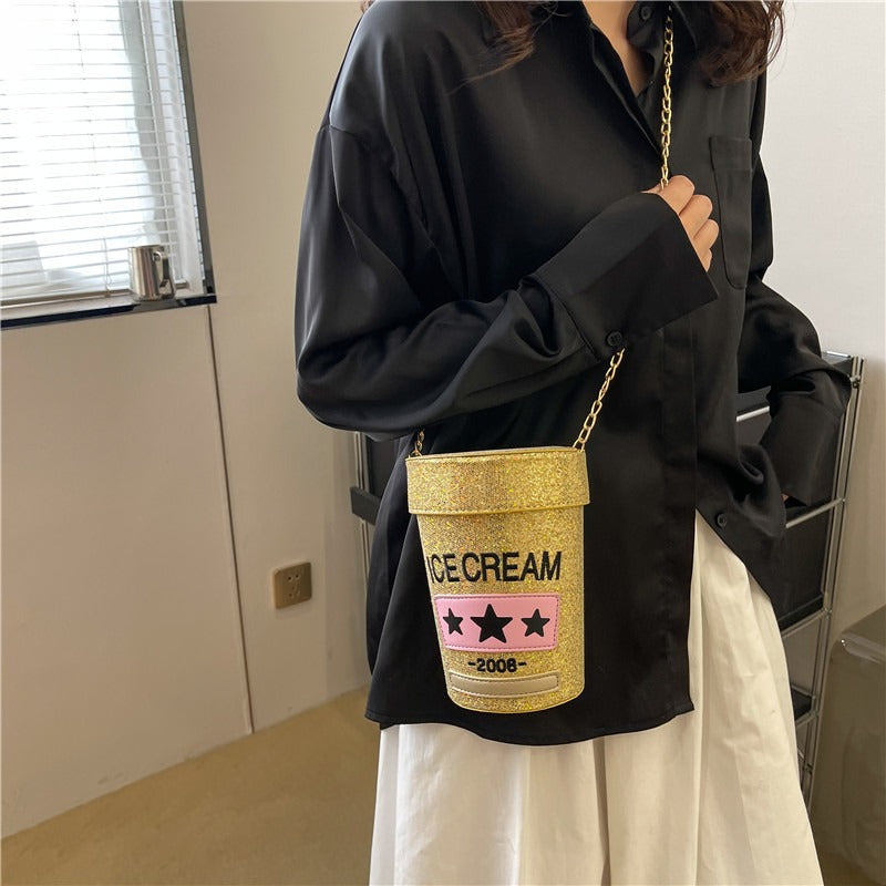 Playful Ice Cream Carton Sequin Crossbody Bag