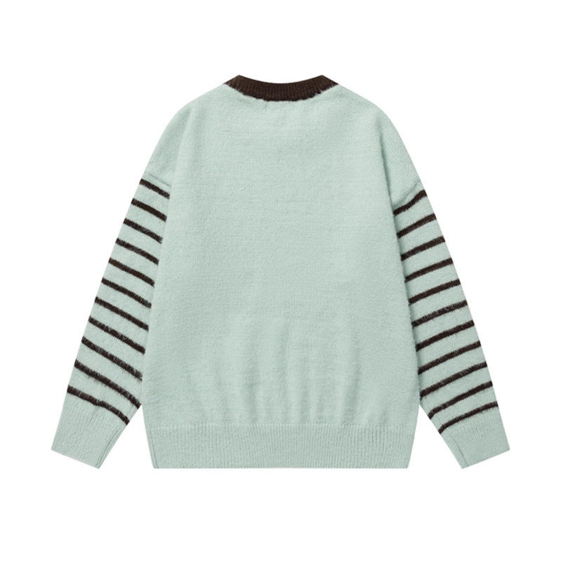 Color-block Striped Sweater Women Loose Lazy Fit Pullover Knitwear