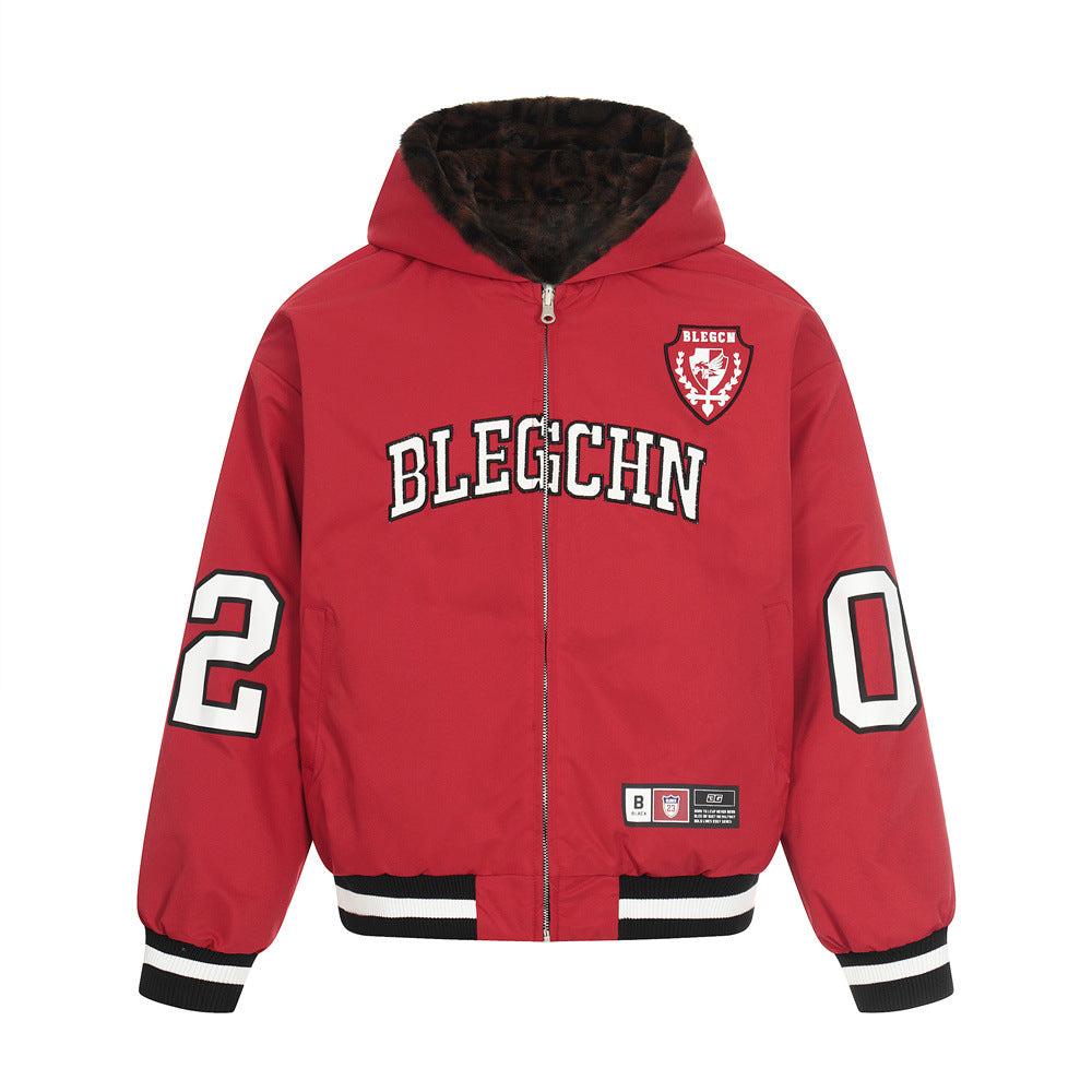 Men’s Reversible Leopard Hooded Jacket – Loose-Fit High Street Zip Coat