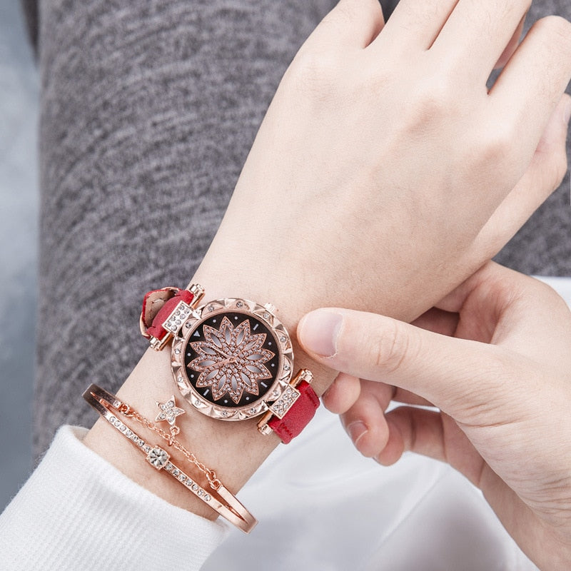 Starry Sky Leather Strap Watch for Women