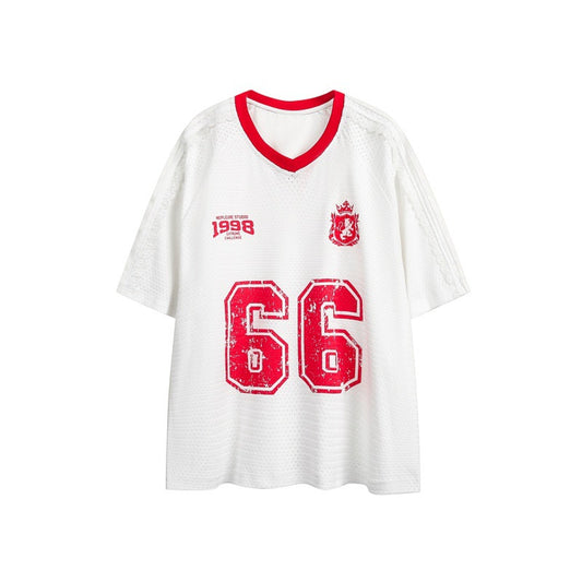 Harajuku Style Printed Distressed V-Neck Mesh Sleeves