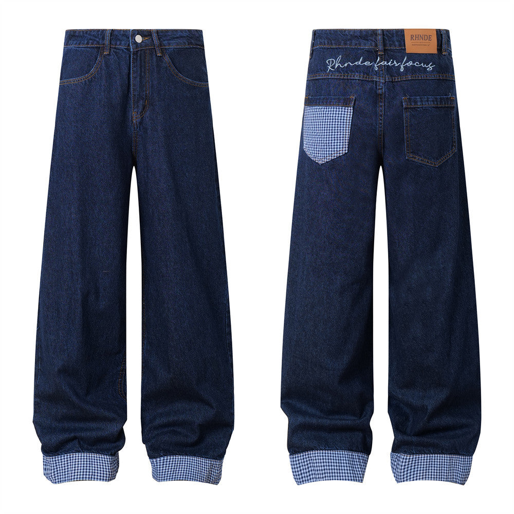 Cuffed Colorblock Denim Pants with Unique Pocket Design