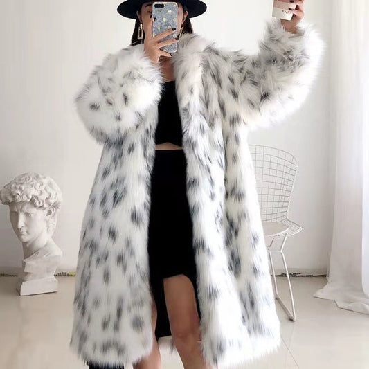 Playful White Leopard Faux Fur Jacket for Women