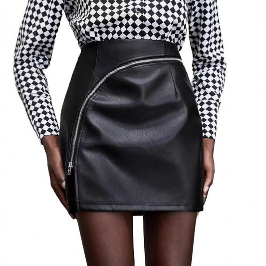 Splicing Zipper Slit  Solid Color Women's Versatile Skirt