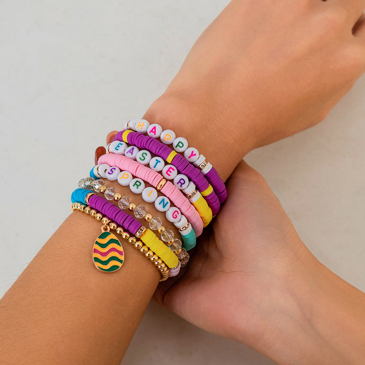 Playful Easter Soft Ceramic Letter Bracelet Set
