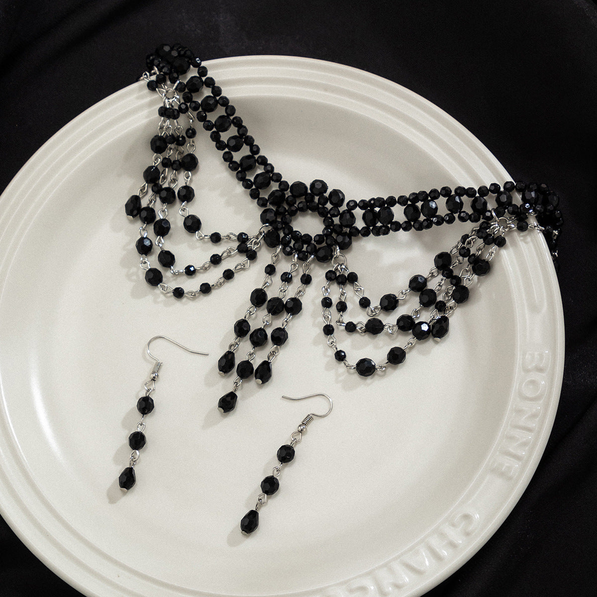 Gothic Beaded Crystal Choker & Earrings Set