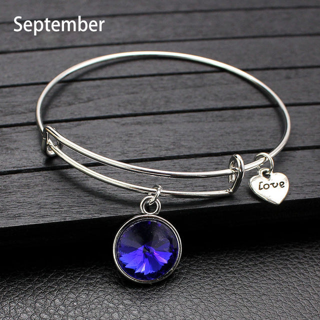 Adjustable Birthstone Bangle Bracelet for Women