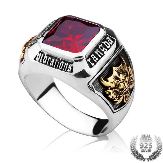 Vintage Men's Ruby Ring in Solid 925 Sterling Silver