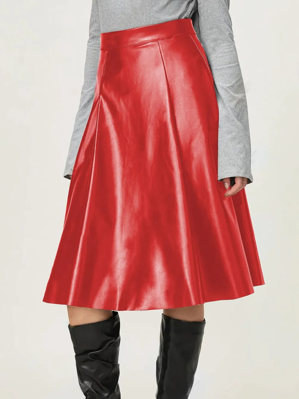 High Waist Midi Skirt with Zipper Closure