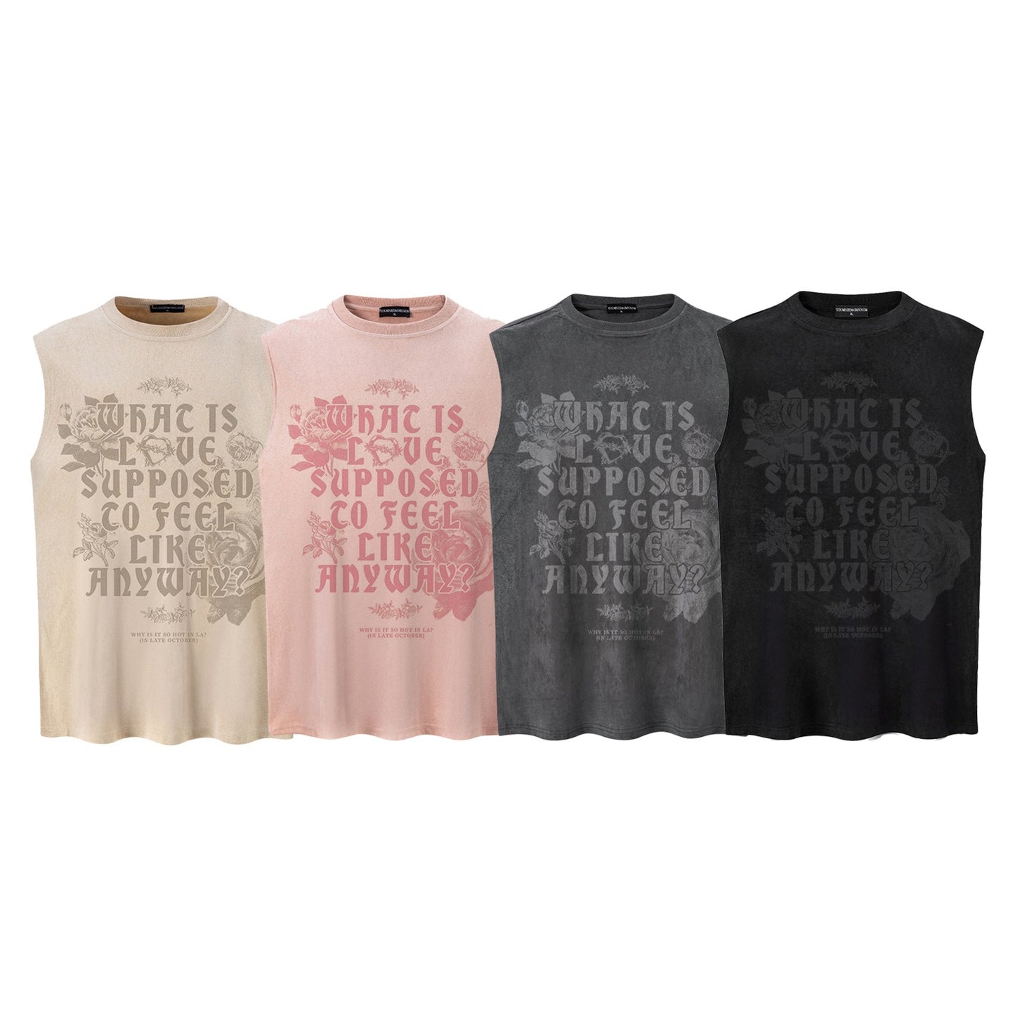 Rose Text Printed Vest — Harajuku Style Cotton-Blend Loose Fit Vest