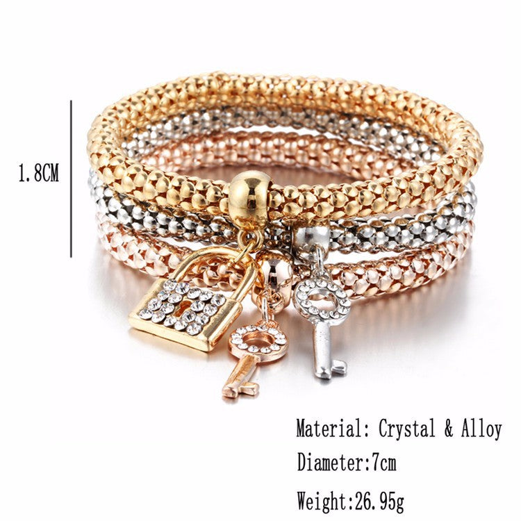 Harajuku Style Alloy Crystal Diamond Inlaid Key Lock Bracelet