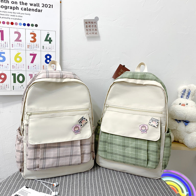 Playful Plaid Postman Schoolbag for High School Students