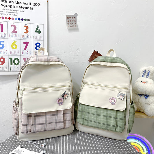 Playful Plaid Postman Schoolbag for High School Students