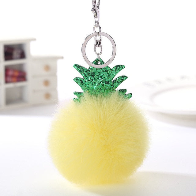 Fluffy Faux Fur Ball Fruit Pompom Keychain