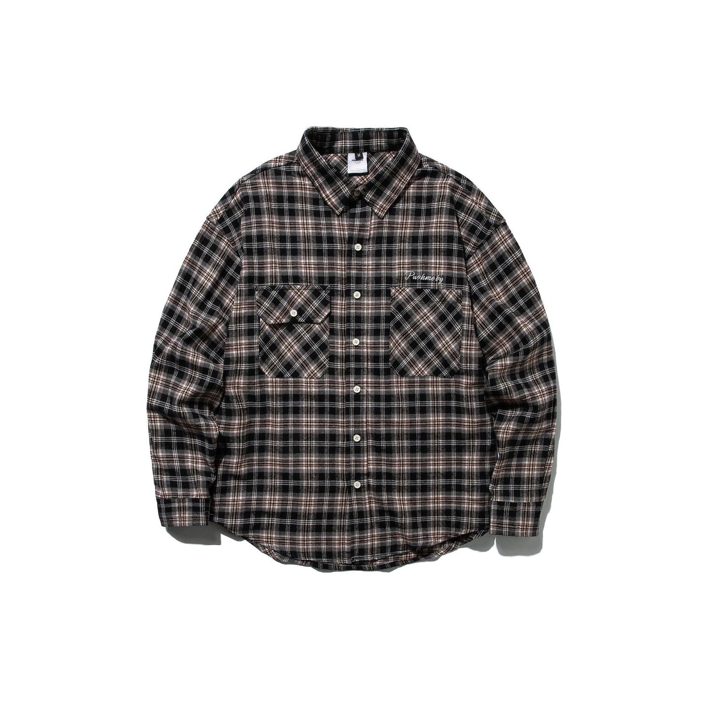 Loose Casual Color-Blocked Checkered Long Sleeve Turn-Down Collar Shirt