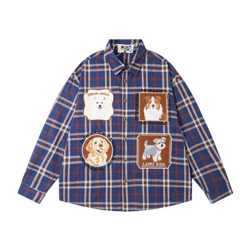 Cute Puppy Embroidered Loose Men's and Women's Shirts