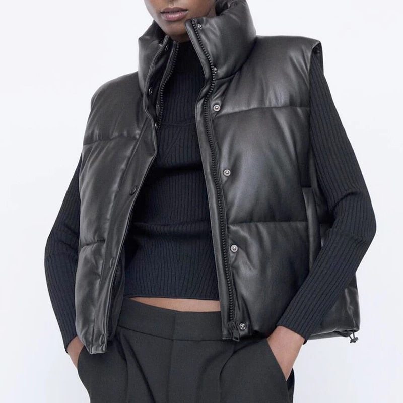 Harajuku Style Black Faux Leather Vest for Women
