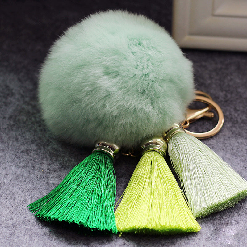 Faux Rabbit Fur Hair Ball Pompom Charm Keychain