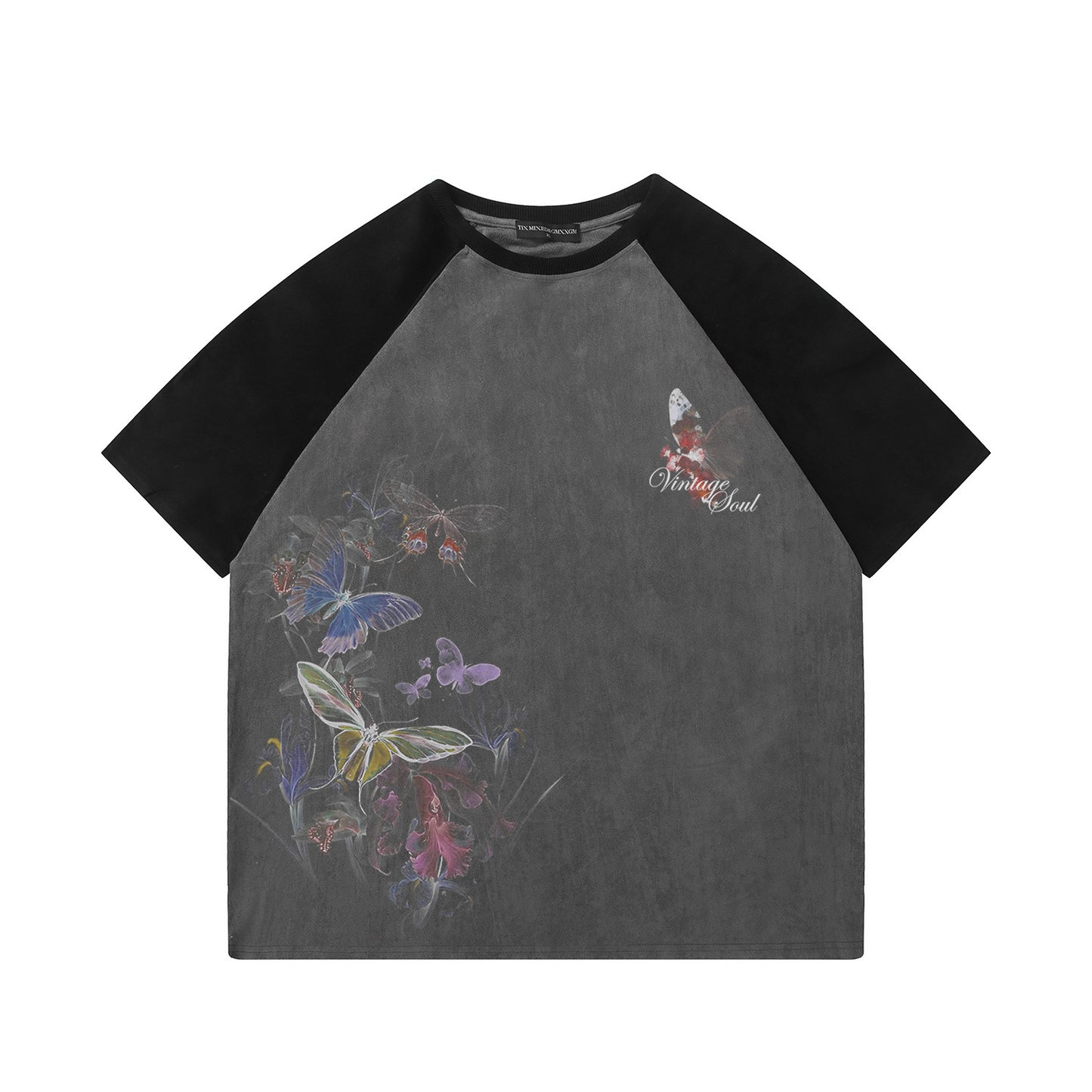 Ink Butterfly Print Short Sleeved Shirt — Harajuku-style Loose Fit Cotton Blend Tee