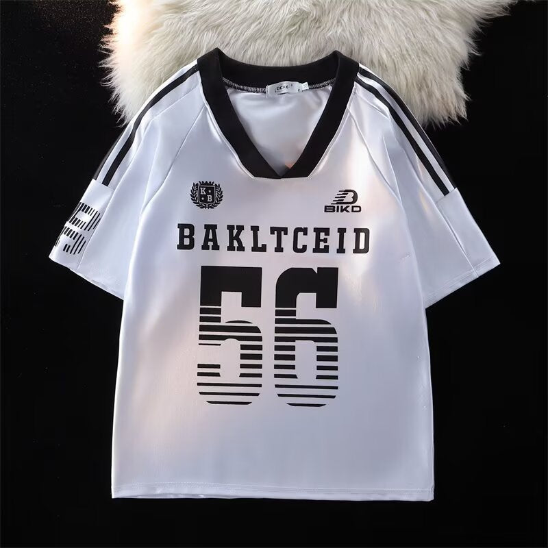 Harajuku V-Neck Ice Hockey Jersey T-Shirt for Summer